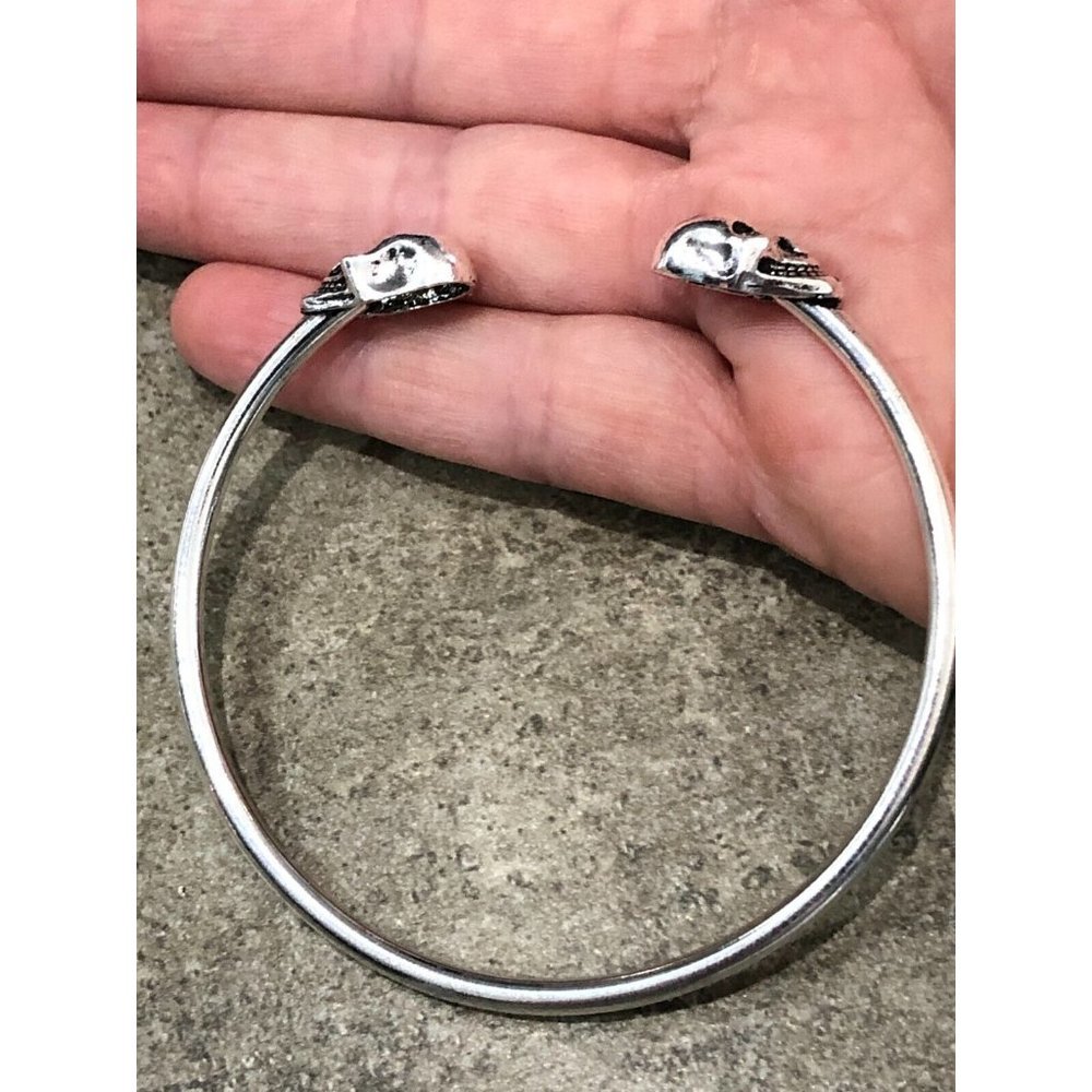 5/$20 Silver Skull Bangle Bracelet Skeleton Gothic - Picture 3 of 4
